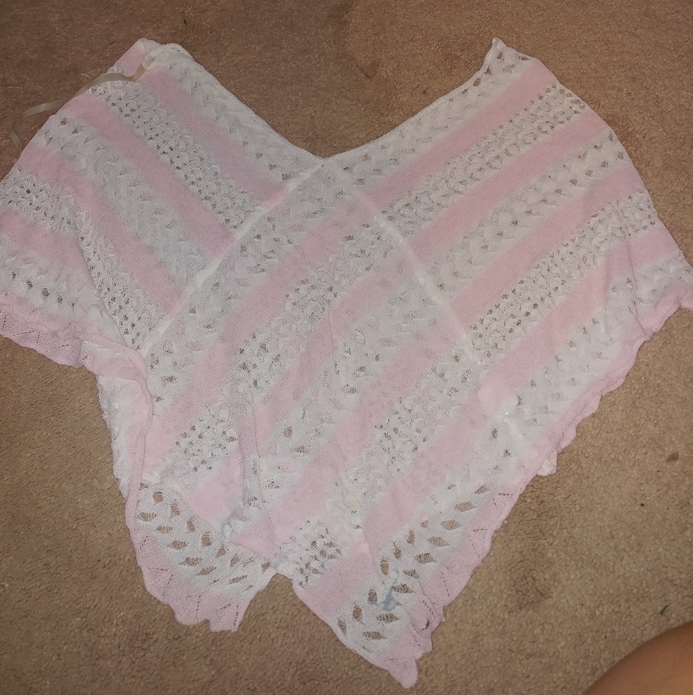 Pink+ white striped poncho
